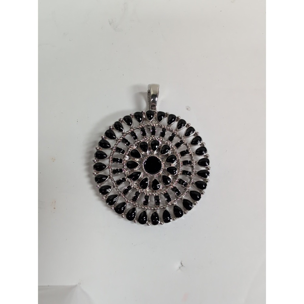 Stunning Roman‎  Pendant Silver Tone Black Rhinestone Beads 2 1/2" Long